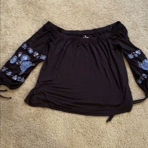 Off the shoulder floral embroidered top